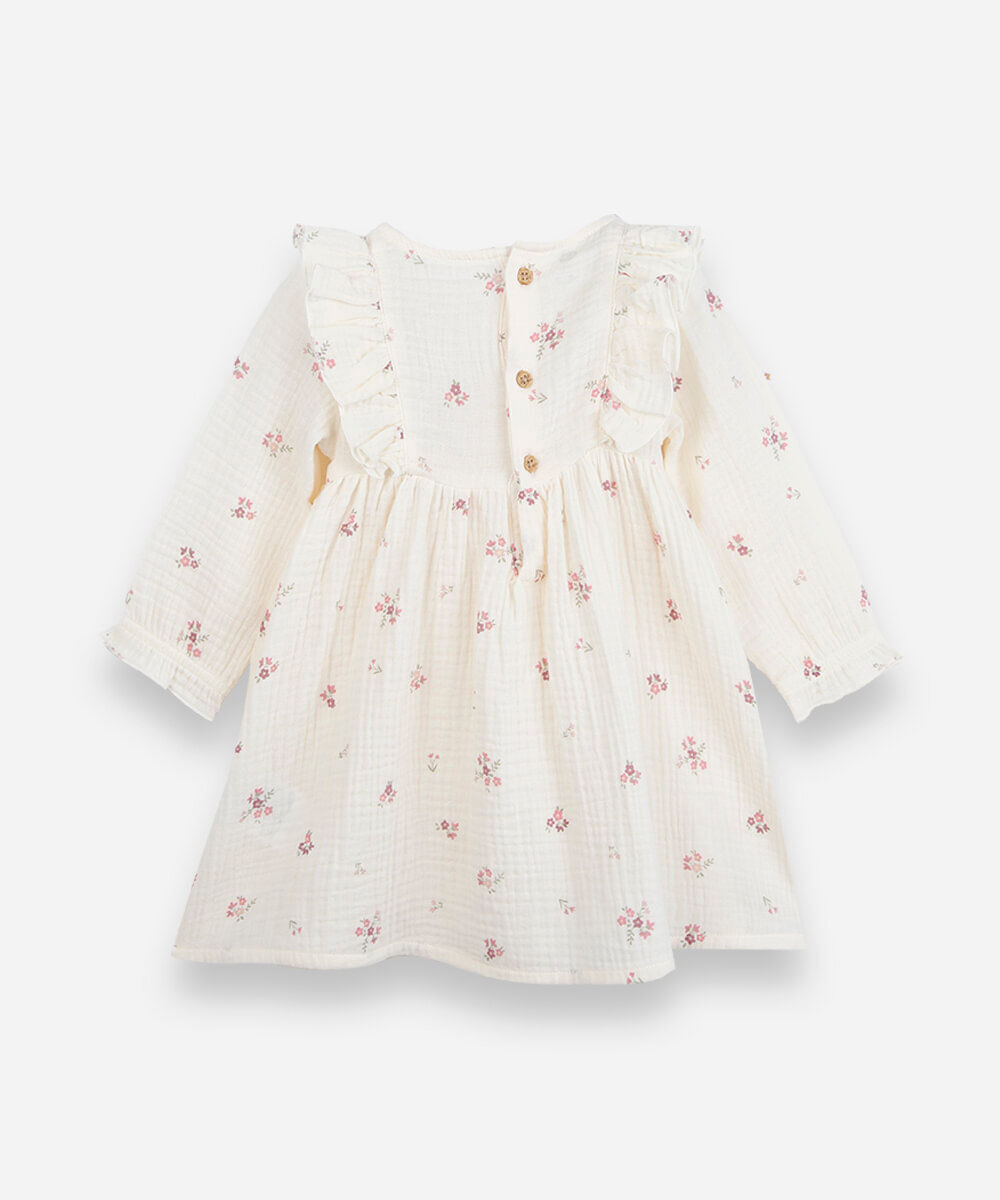 vestido infantil de algodão com babado floral off white