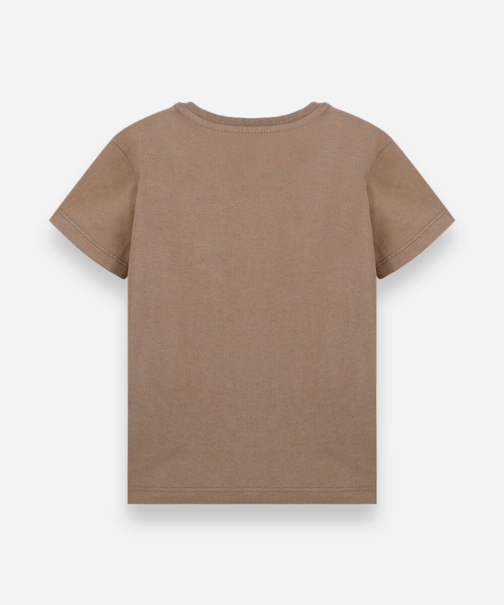 camiseta infantil de algodão  manga curta estampada bege