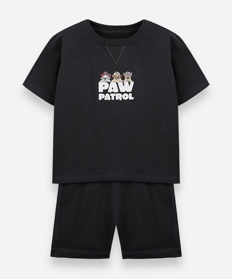 conjunto curto infantil de algodão patrulha canina cinza