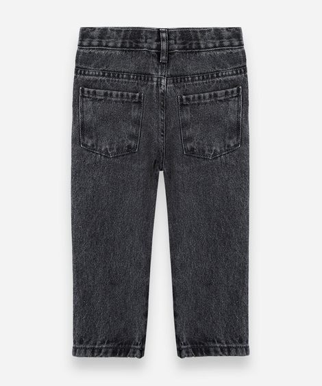 calça reta infantil jeans com bordado floral preta