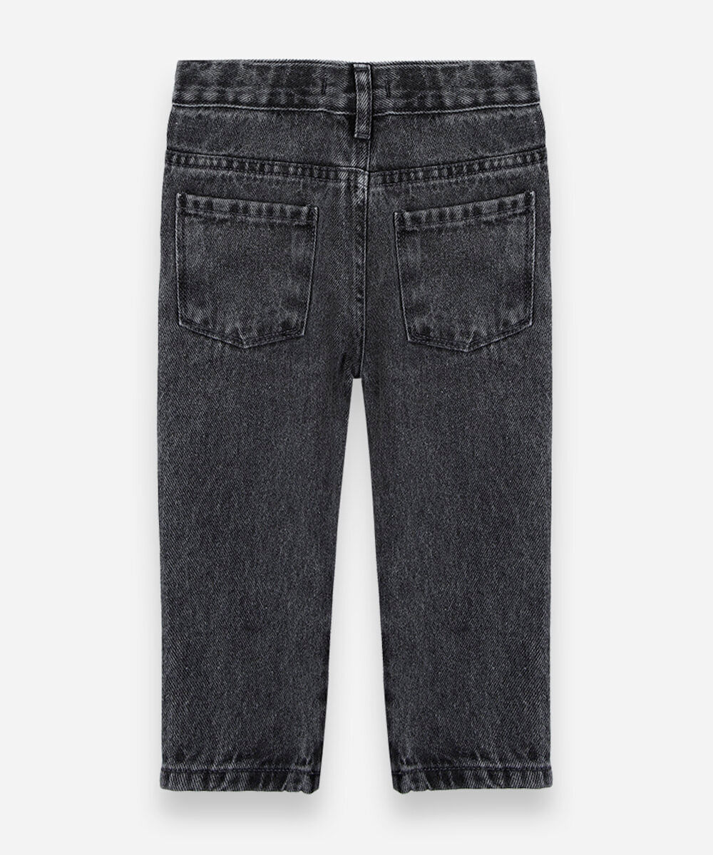 calça reta infantil jeans com bordado floral preta