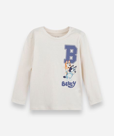camiseta infantil de algodão manga longa bluey off white