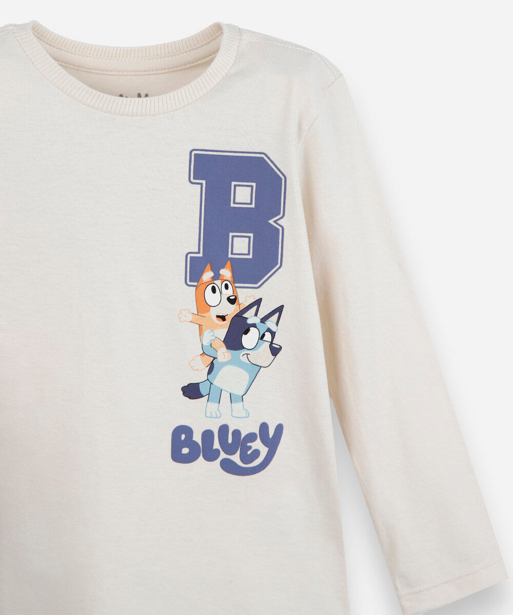 camiseta infantil de algodão manga longa bluey off white