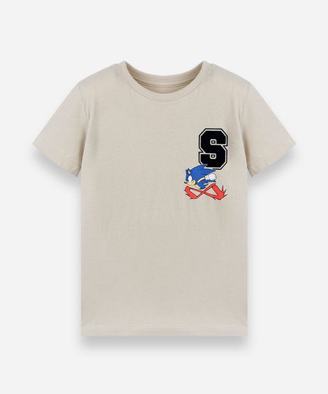 camiseta infantil de algodão manga curta sonic bege