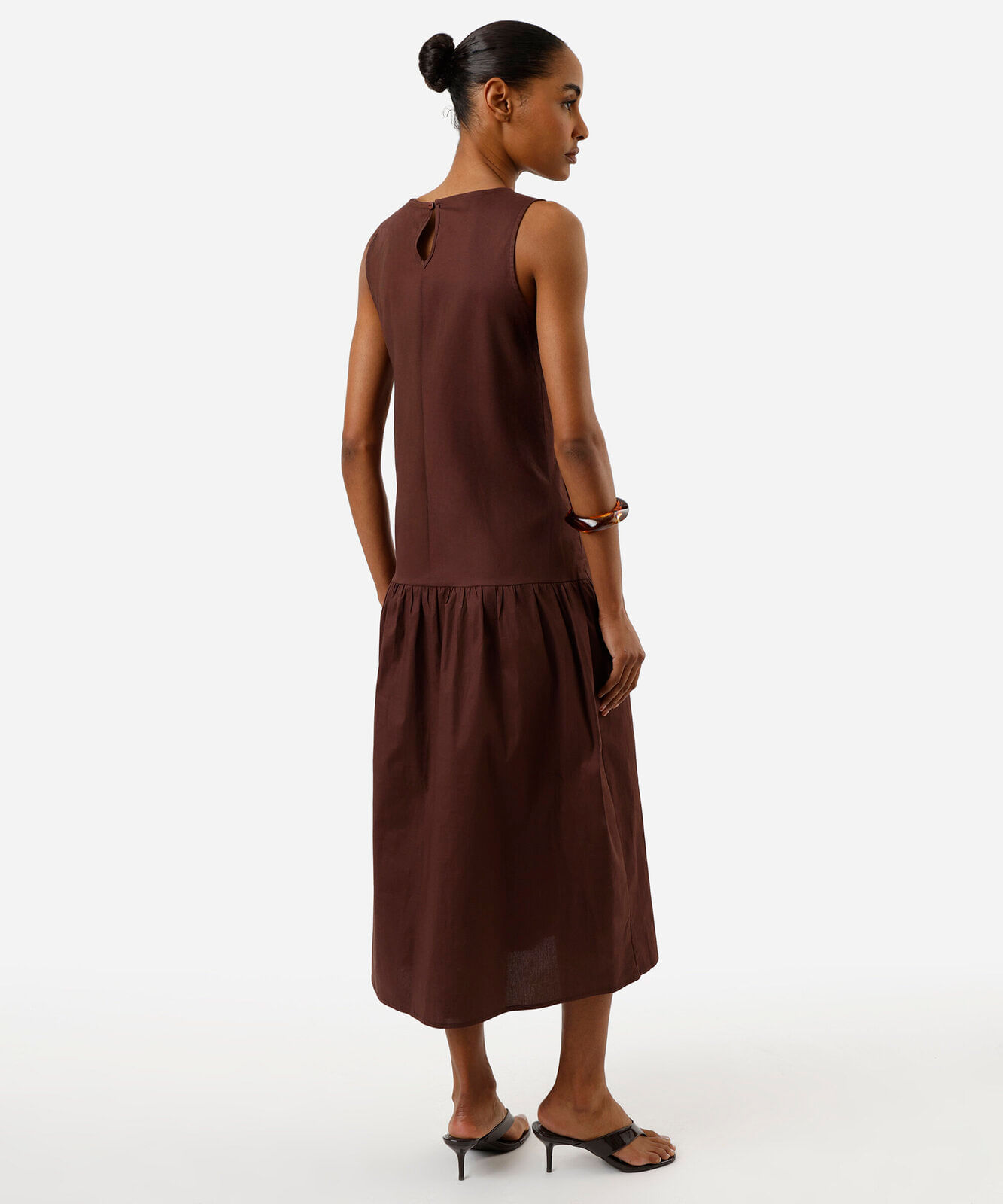 vestido midi feminino de algodão marrom