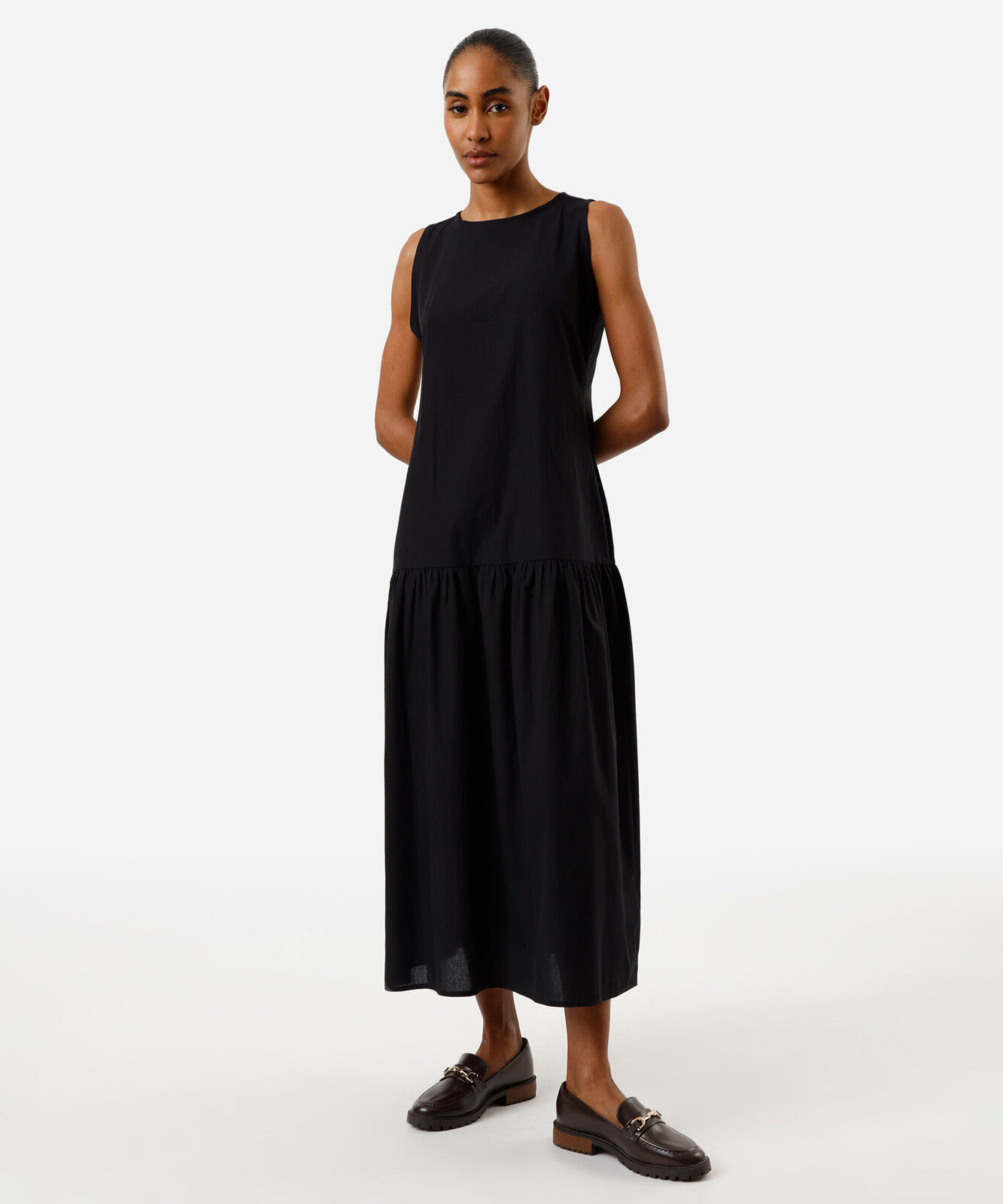 vestido midi feminino de algodão preto