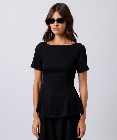 blusa peplum feminina com viscose decote canoa manga curta mindset preta