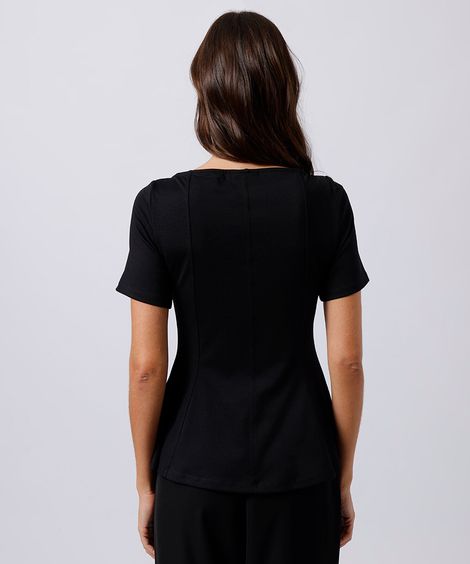 blusa peplum feminina com viscose decote canoa manga curta mindset preta