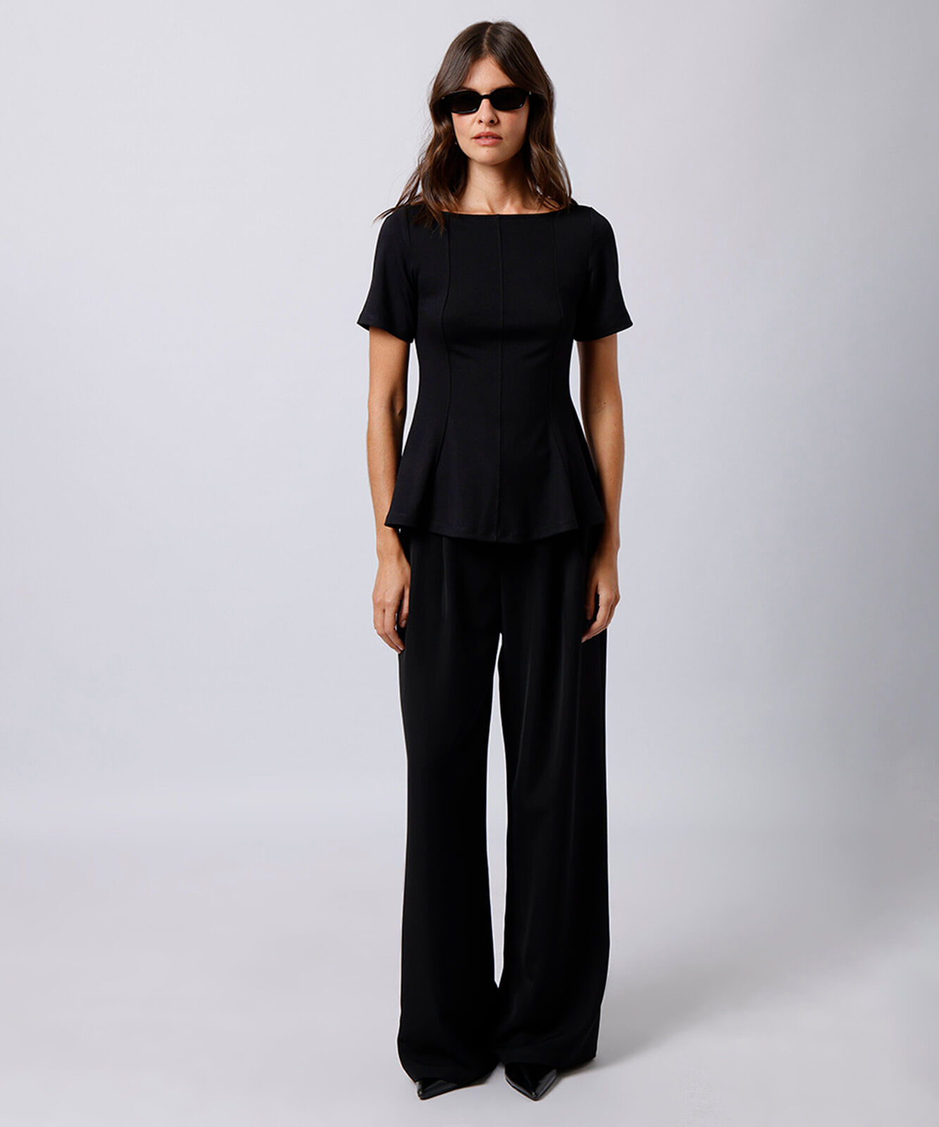 blusa peplum feminina com viscose decote canoa manga curta mindset preta