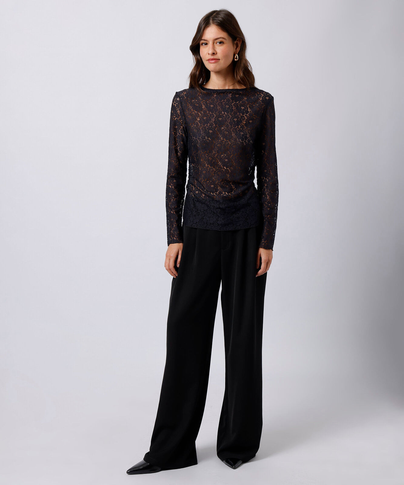 blusa feminina de renda floral mindset preta