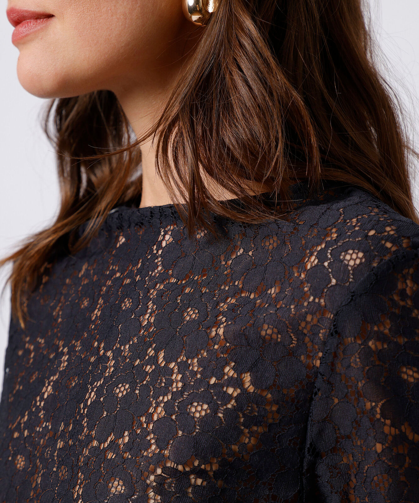 blusa feminina de renda floral mindset preta