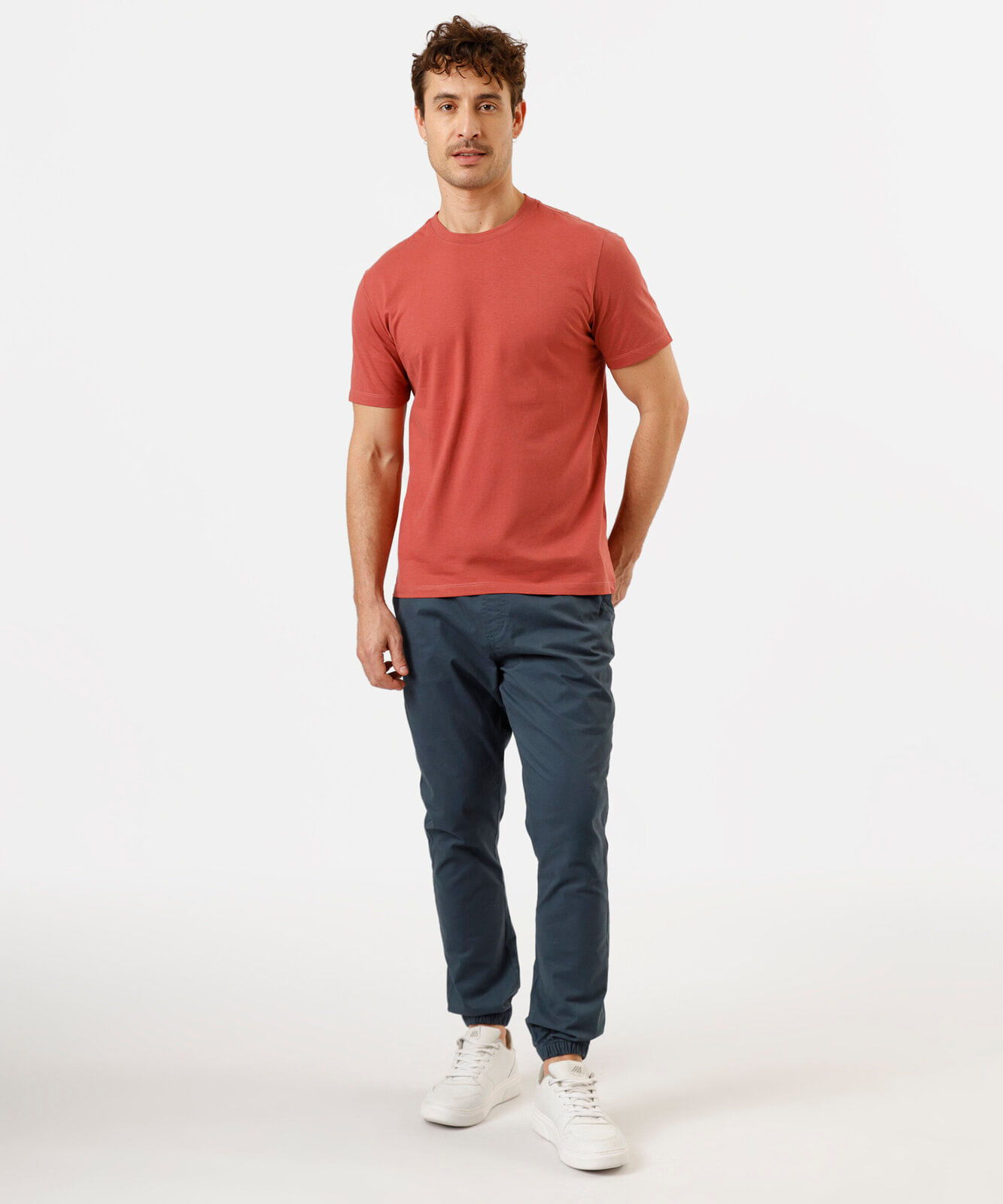 camiseta masculina de algodão básica manga curta laranja