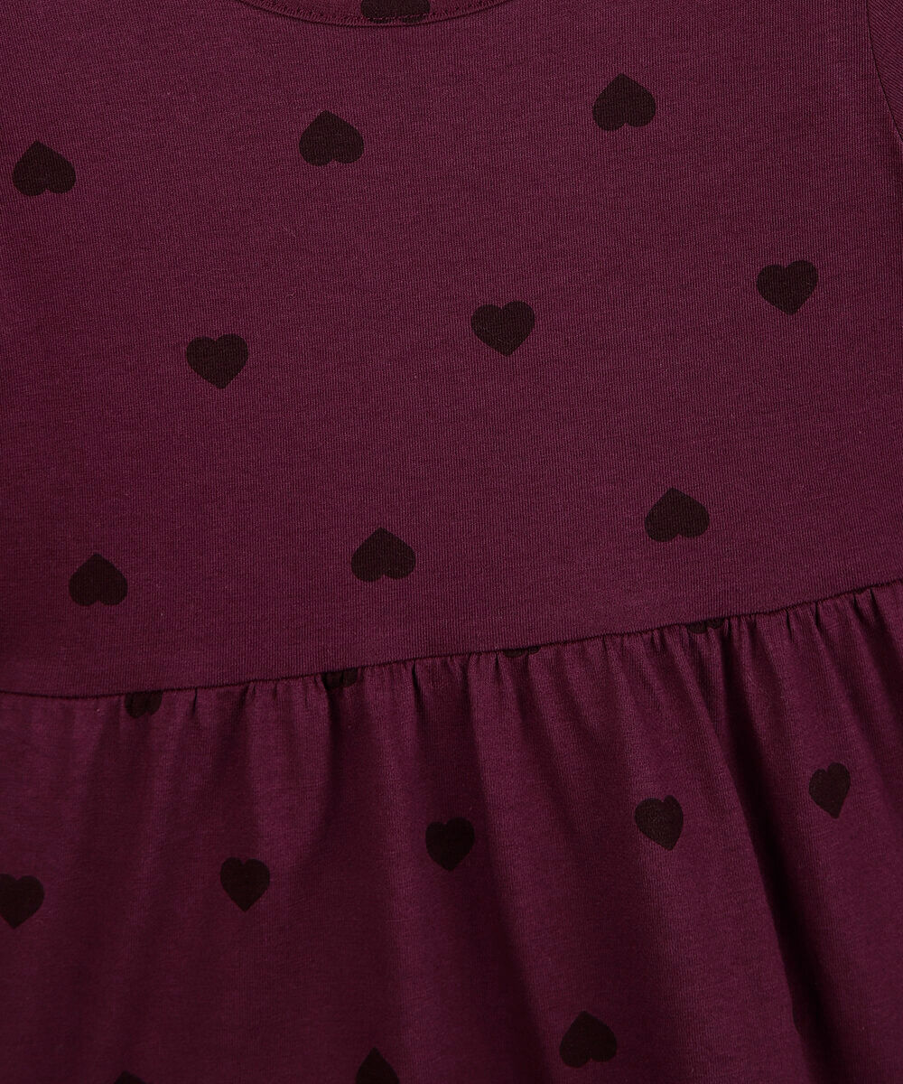 vestido infantil de algodão com recorte manga longa corações vinho