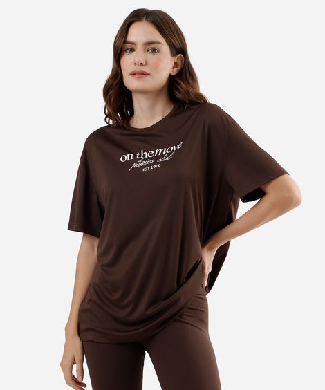 camiseta esportiva manga curta estampada marrom
