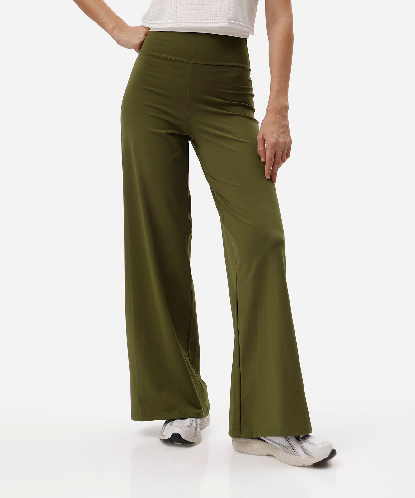 calça wide leg esportiva feminina de poliamida verde