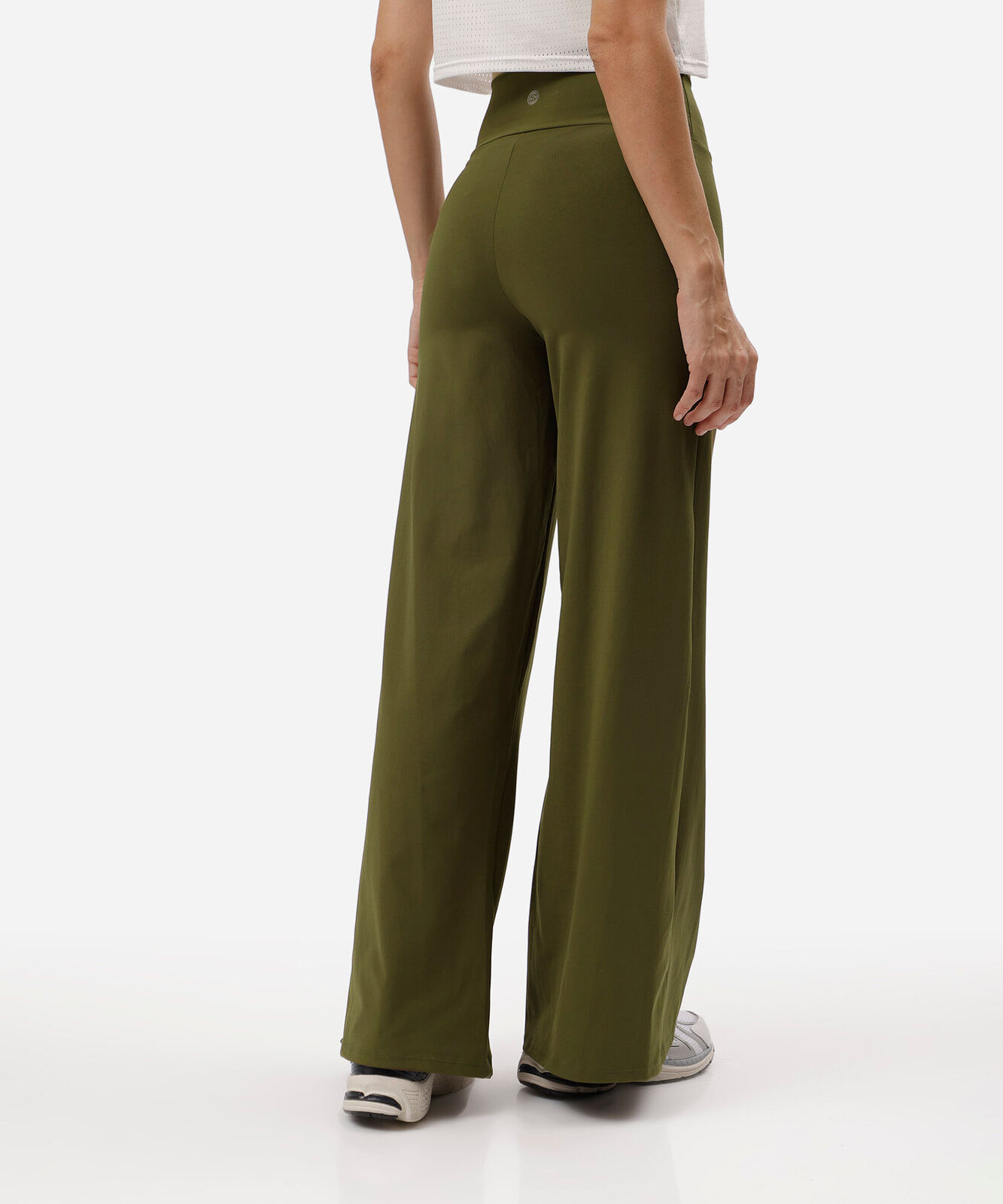 calça wide leg esportiva feminina de poliamida verde