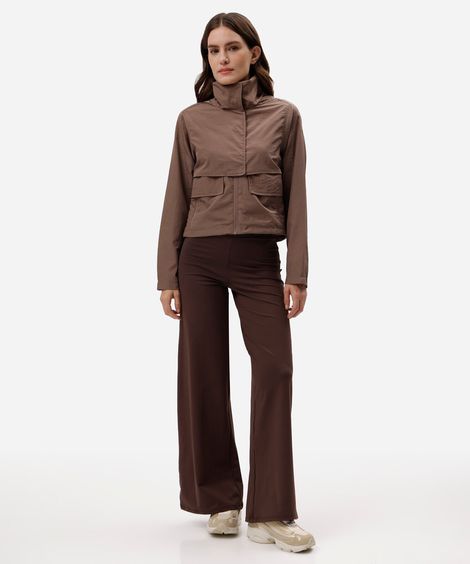 calça wide leg esportiva feminina de poliamida marrom