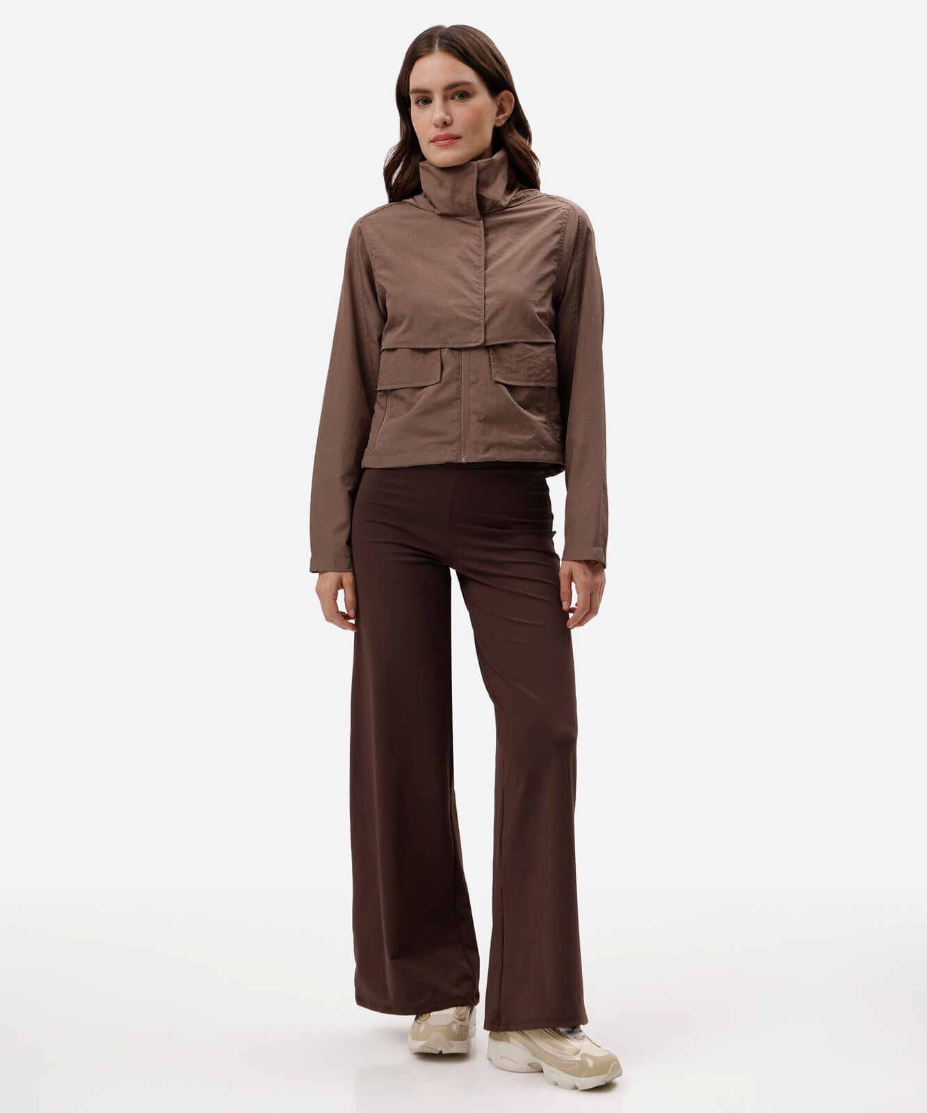calça wide leg esportiva feminina de poliamida marrom