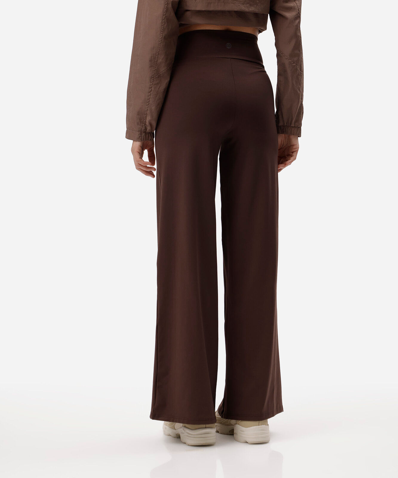 calça wide leg esportiva feminina de poliamida marrom