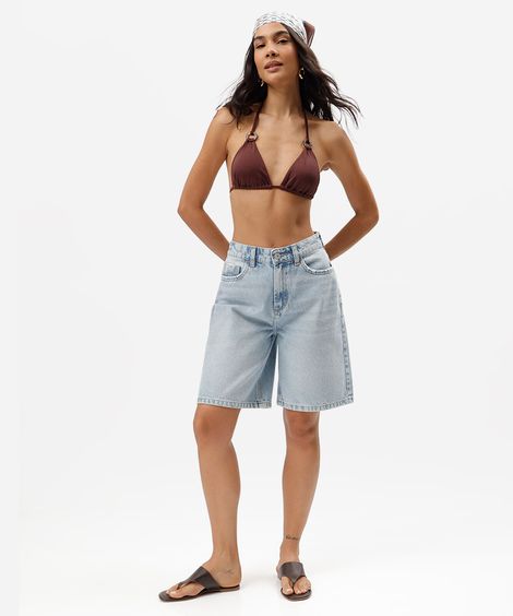 bermuda jorts feminina jeans cintura média azul