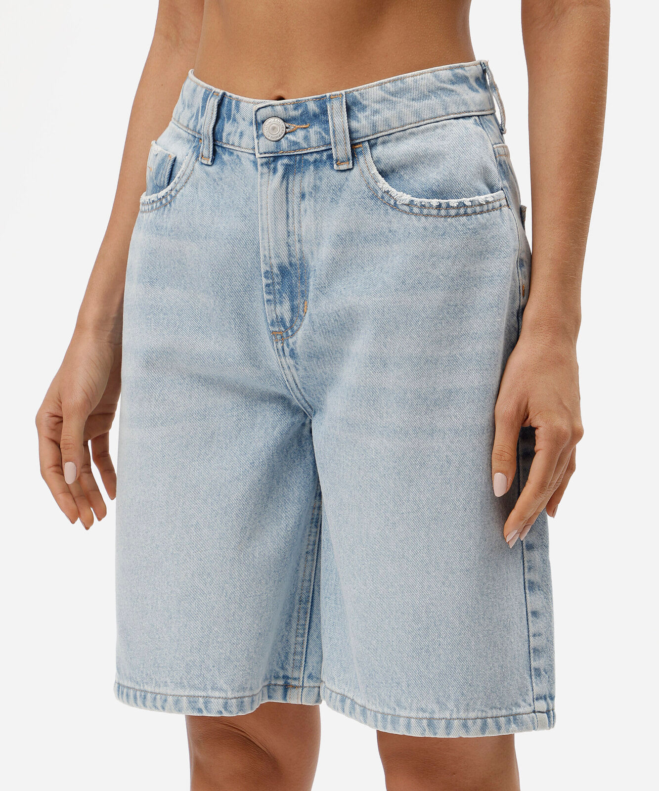 bermuda jorts feminina jeans cintura média azul
