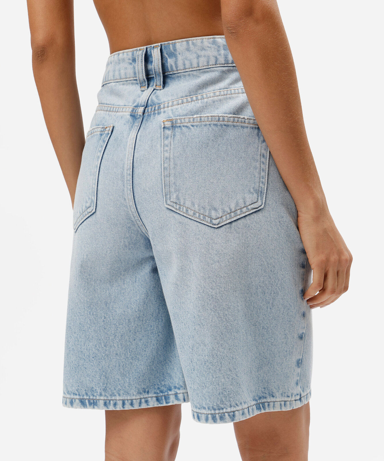 bermuda jorts feminina jeans cintura média azul