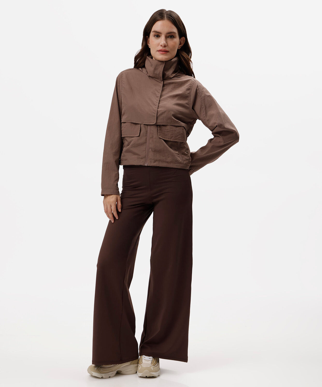 jaqueta box fit feminina de poliamida esportiva oversized marrom