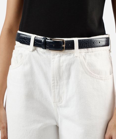 cinto croco com fivela retangular azul