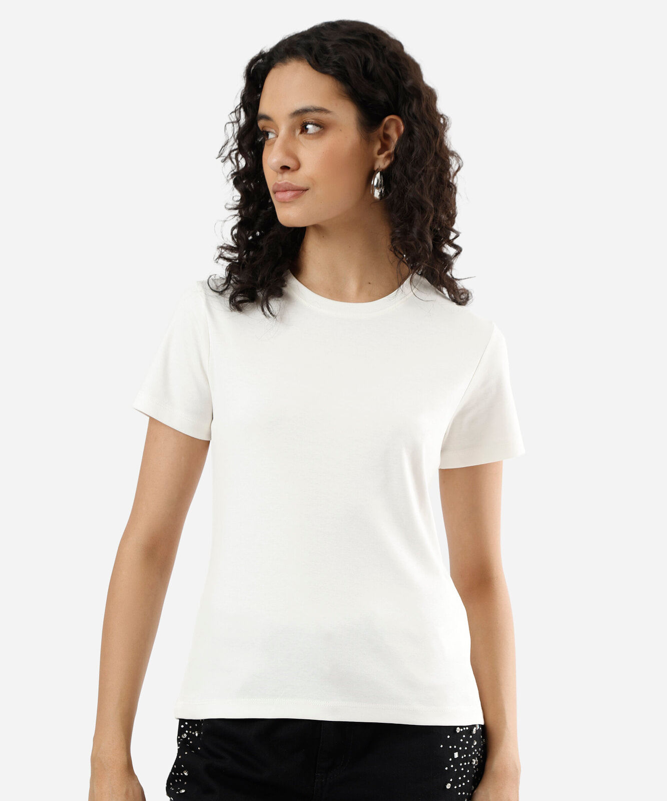 camiseta slim feminina de algodão peruano manga curta off white