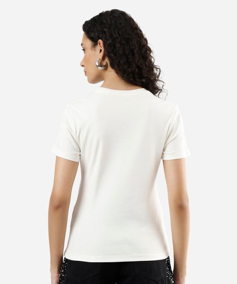 camiseta slim feminina de algodão peruano manga curta off white