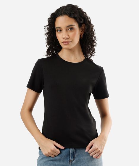 camiseta slim feminina de algodão peruano manga curta preta