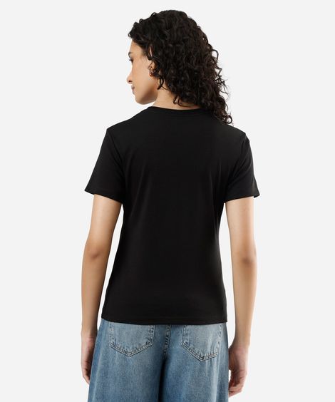 camiseta slim feminina de algodão peruano manga curta preta