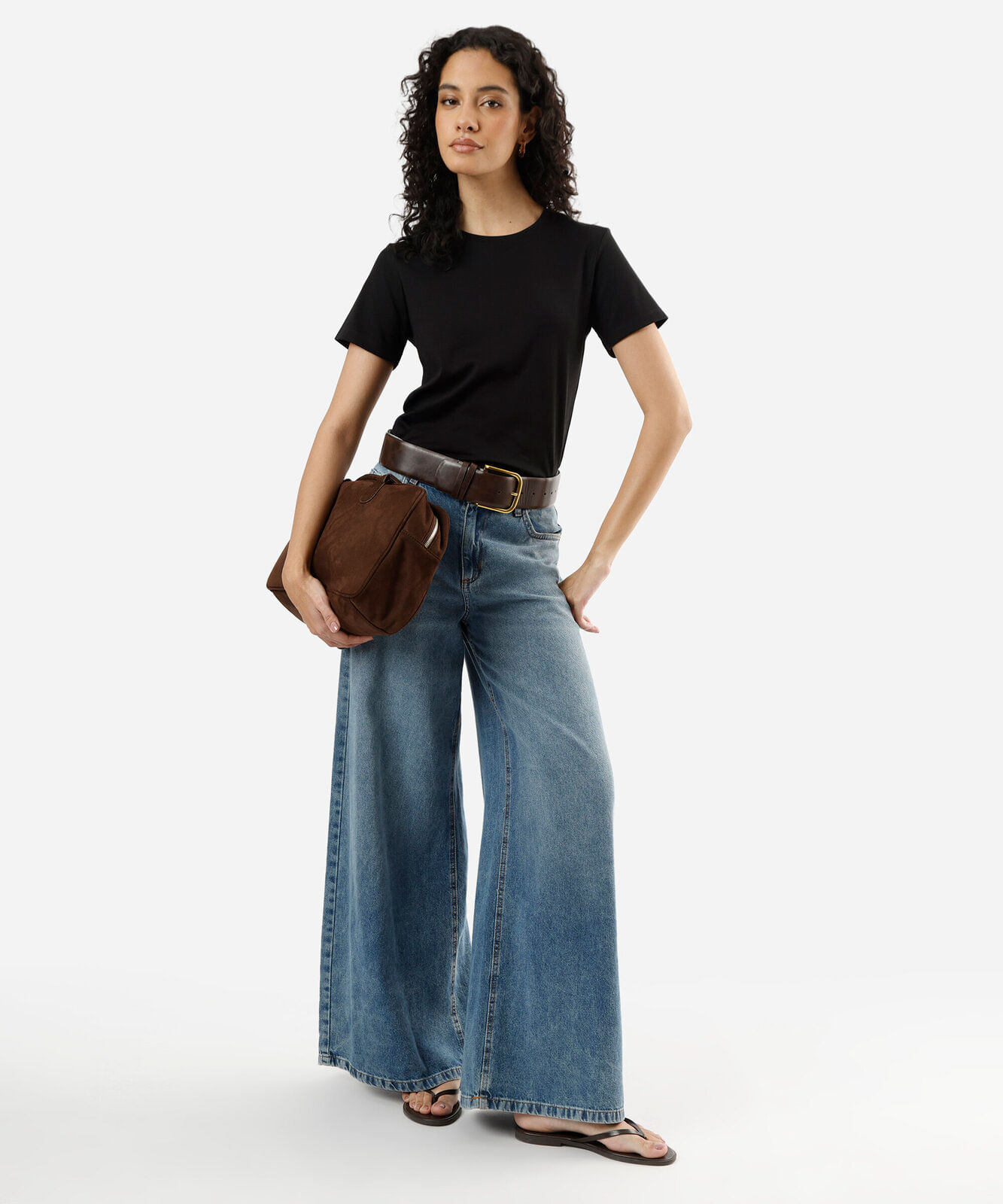 camiseta slim feminina de algodão peruano manga curta preta