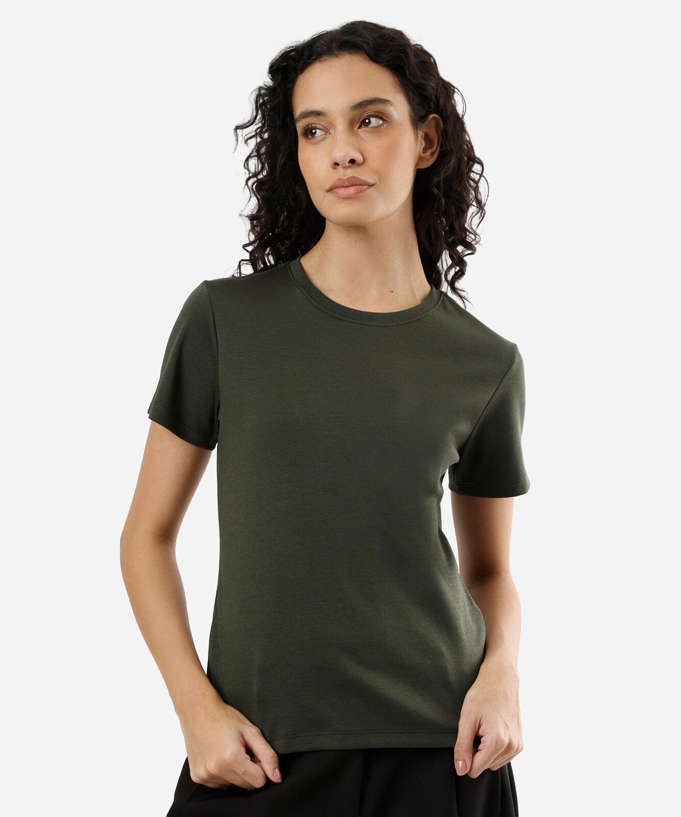 camiseta slim feminina de algodão peruano manga curta verde