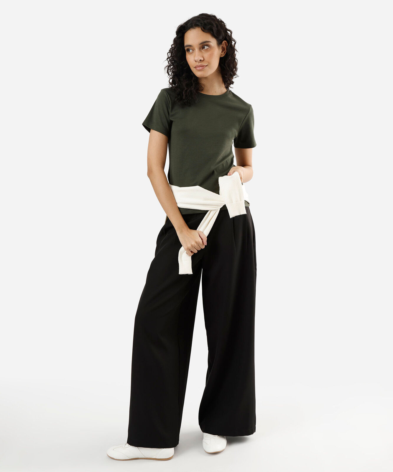camiseta slim feminina de algodão peruano manga curta verde