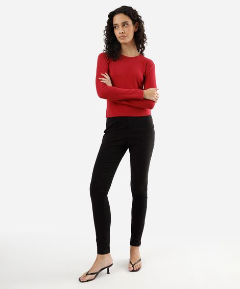 calça skinny de alfaiataria feminina cintura alta preta