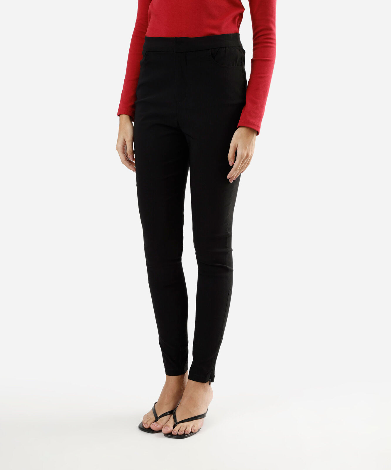 calça skinny de alfaiataria feminina cintura alta preta