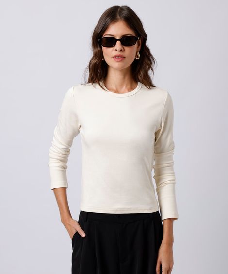 blusa feminina de algodão peruano manga longa mindset off white
