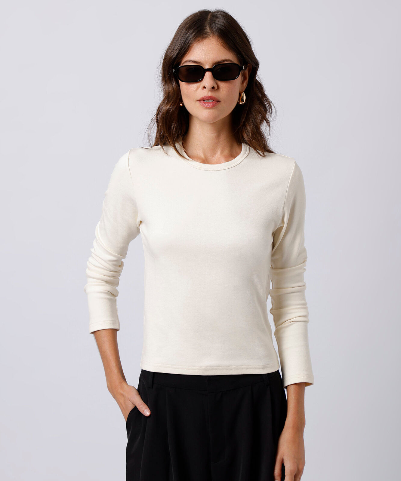 blusa feminina de algodão peruano manga longa mindset off white