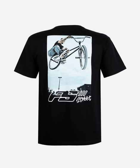 camiseta juvenil de algodão manga curta estampada preta