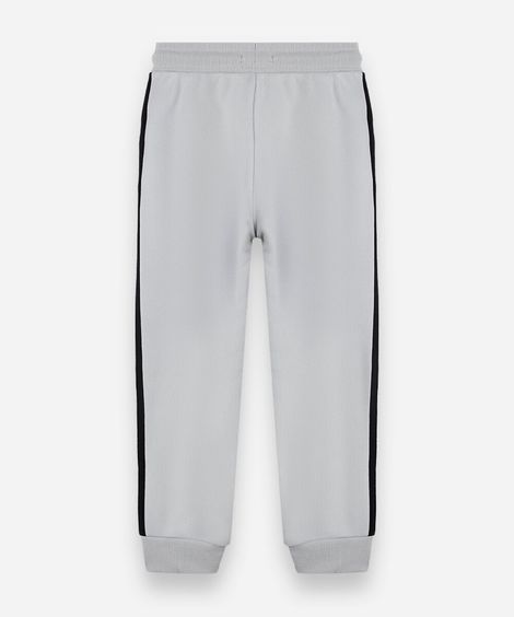calça jogger infantil de moletom com listras laterais cinza