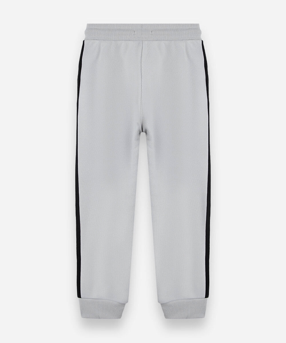 calça jogger infantil de moletom com listras laterais cinza