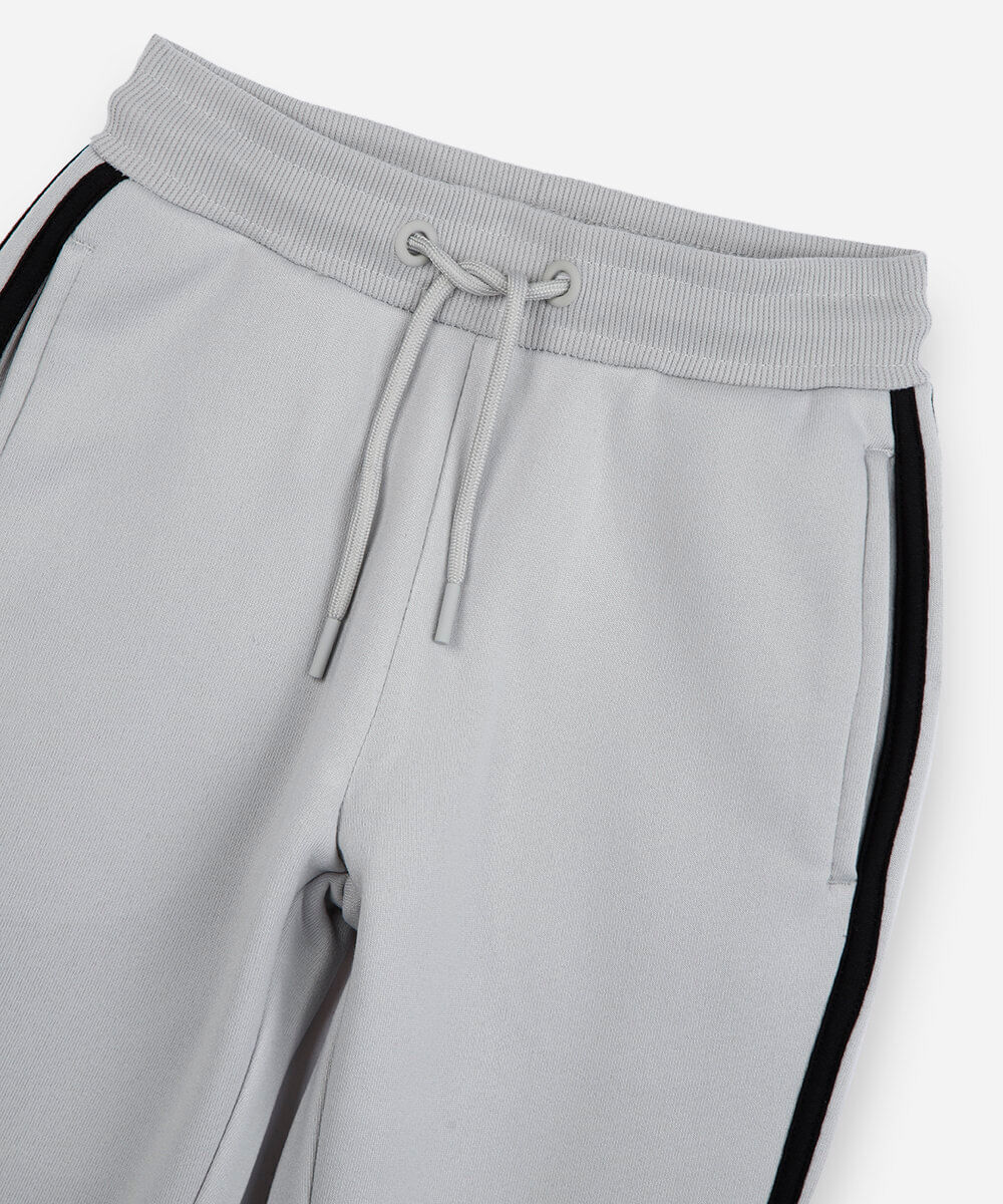 calça jogger infantil de moletom com listras laterais cinza