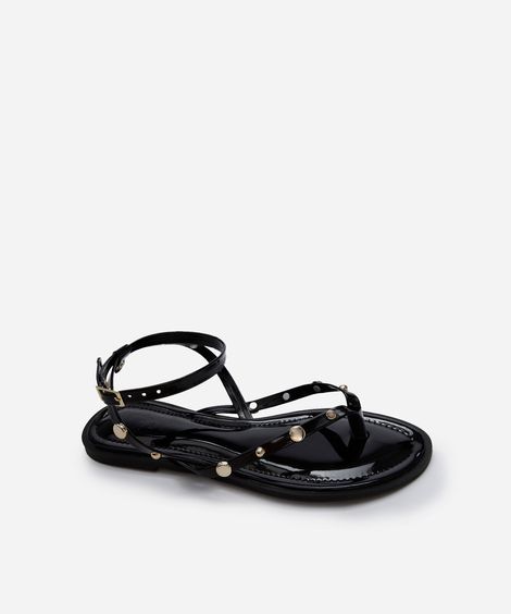 rasteirinha flat com tiras finas e tachas preta