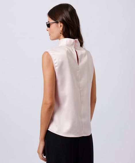 regata feminina gola alta acetinada mindset rosa