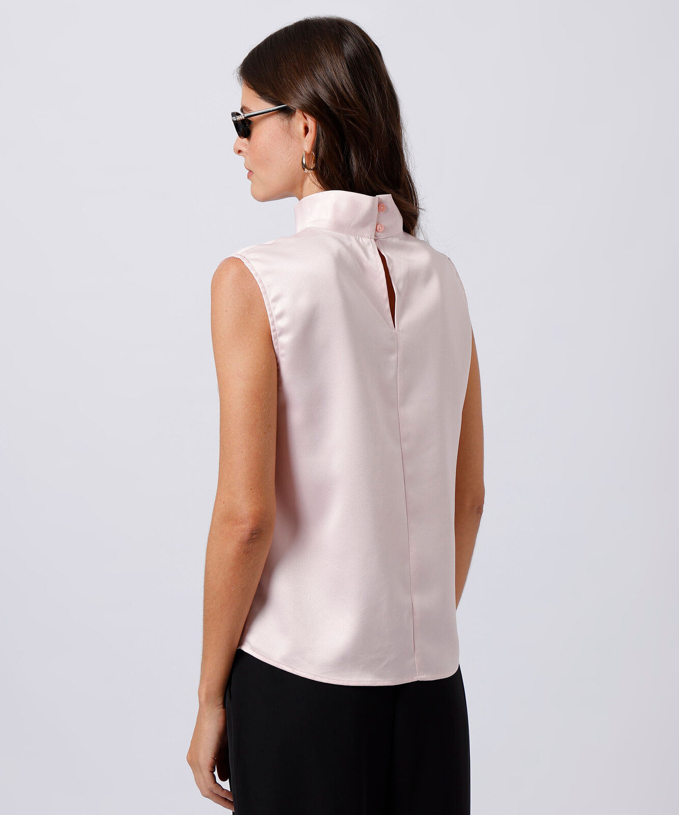 regata feminina gola alta acetinada mindset rosa