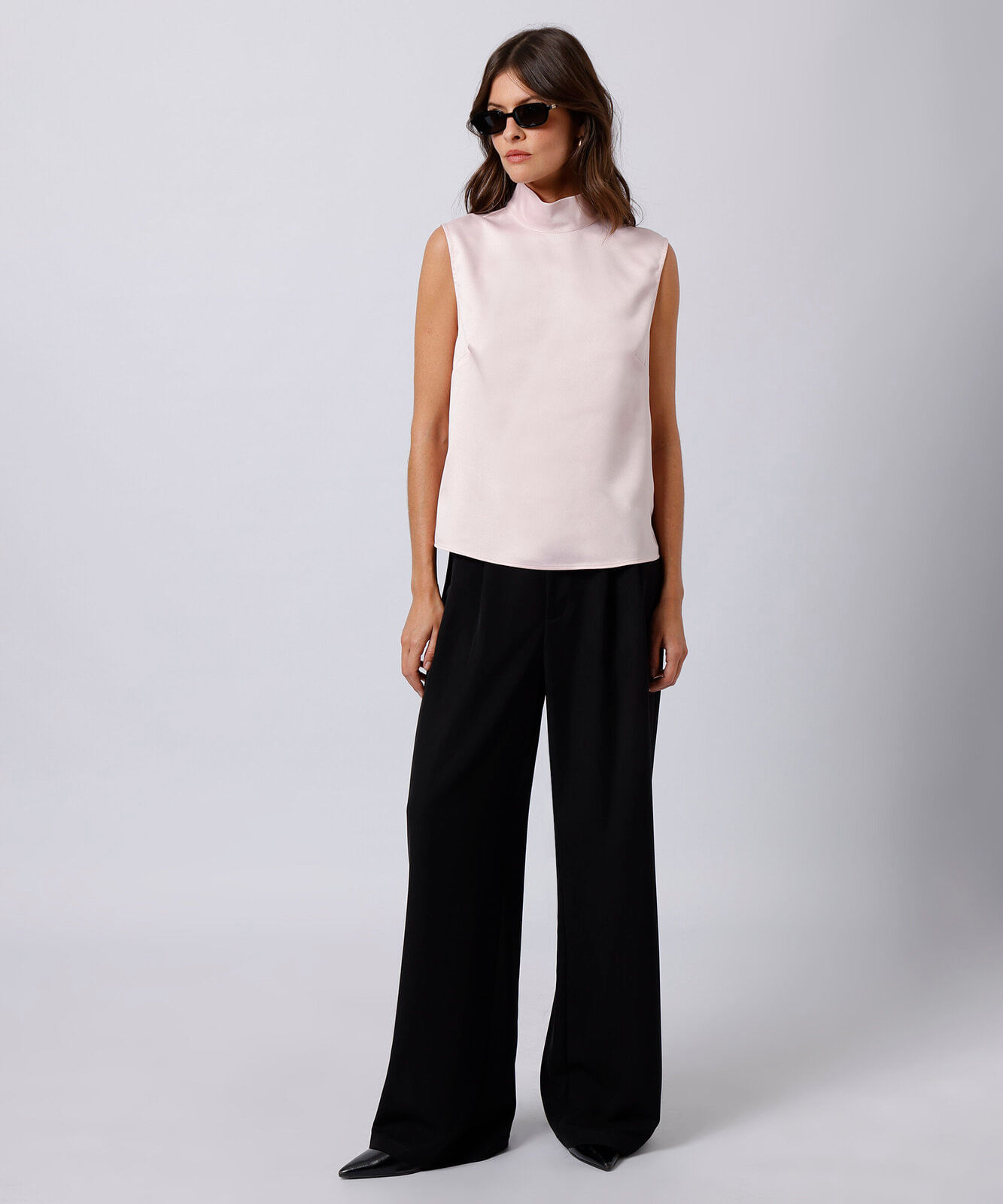 regata feminina gola alta acetinada mindset rosa