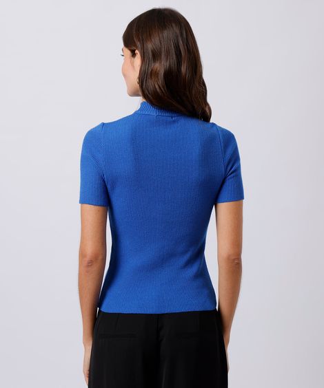 blusa feminina de tricot gola alta canelada mindset azul