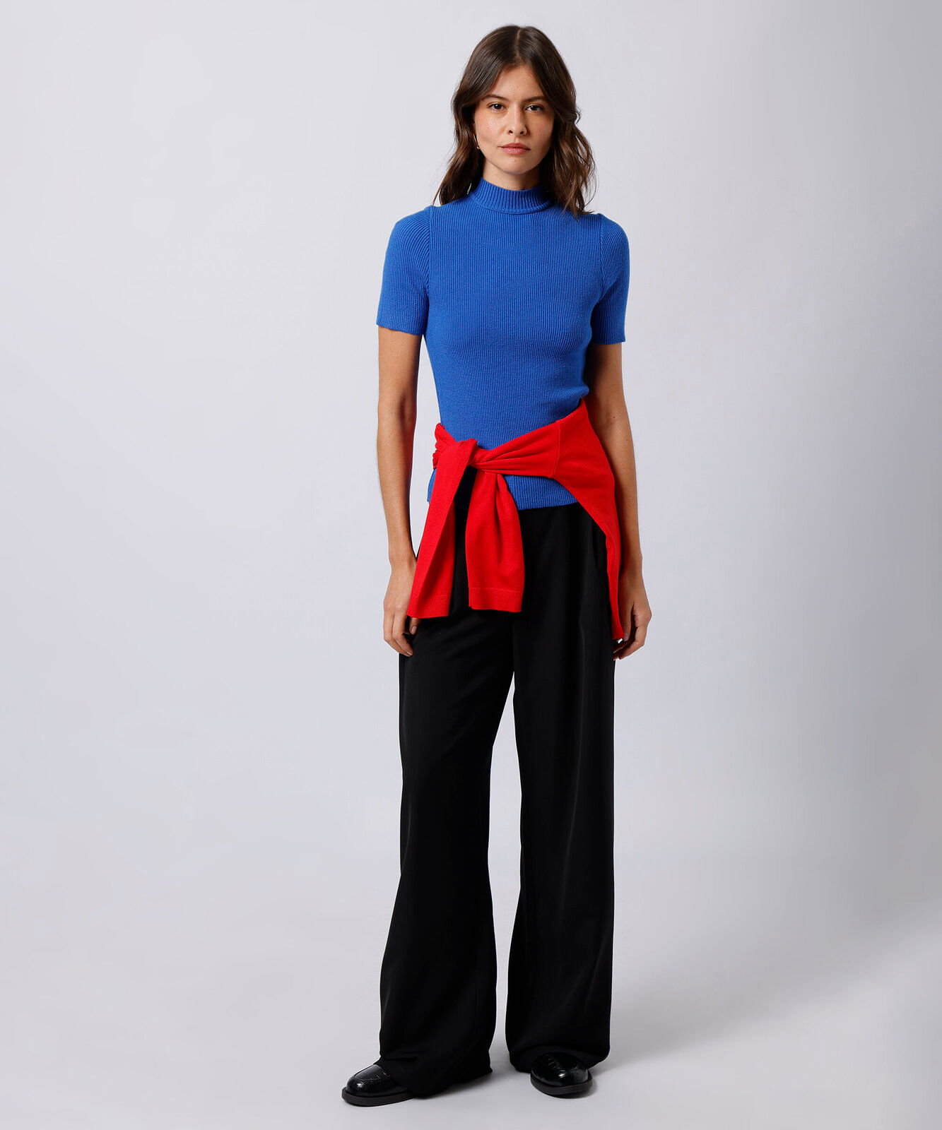 blusa feminina de tricot gola alta canelada mindset azul