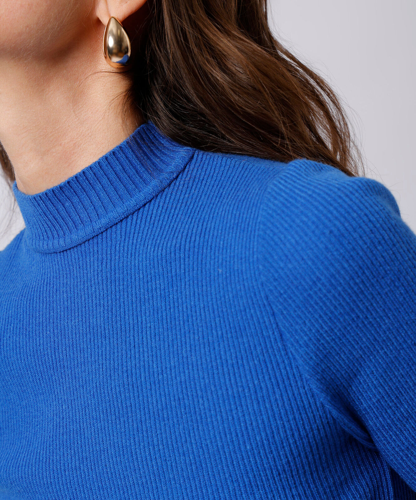 blusa feminina de tricot gola alta canelada mindset azul